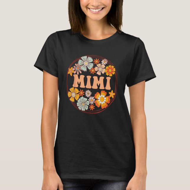 T-shirt Groovy Mimi Retro Flowers Women Mother s Day Grand (Devant)