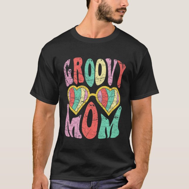 T-shirt Groovy Mom Retro 70s Aesthetic Heart Glasses Mothe (Devant)