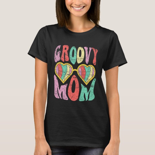 T-shirt Groovy Mom Retro 70s Aesthetic Heart Glasses Mothe (Devant)