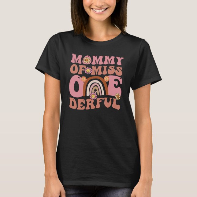 T-shirt Groovy Mommy of Miss Onederful 1st Bday Boho Rainb (Devant)