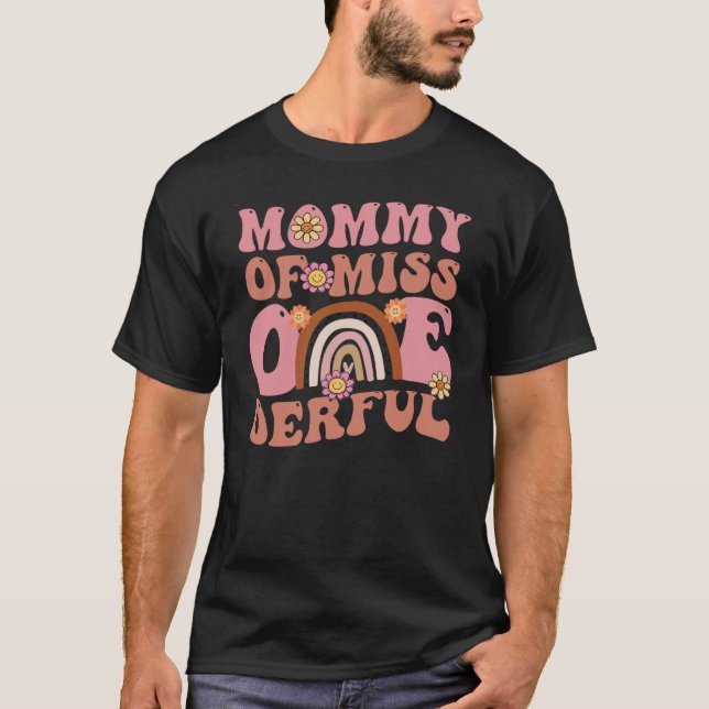 T-shirt Groovy Mommy of Miss Onederful 1st Bday Boho Rainb (Devant)