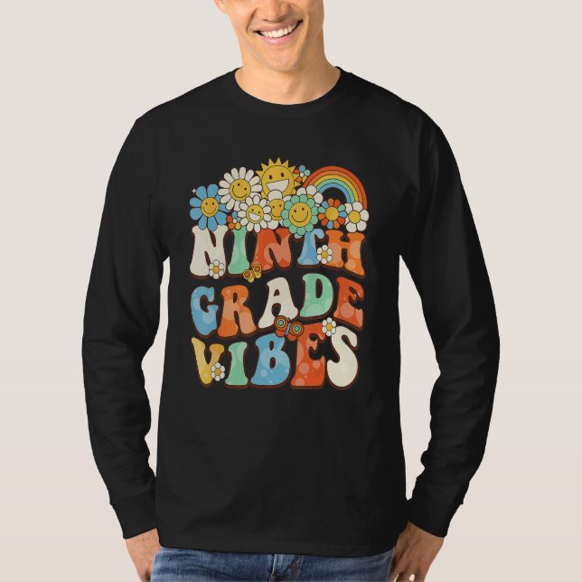 T-shirt Groovy Ninth Grade Vibes Retro Teacher First Day O (Devant)