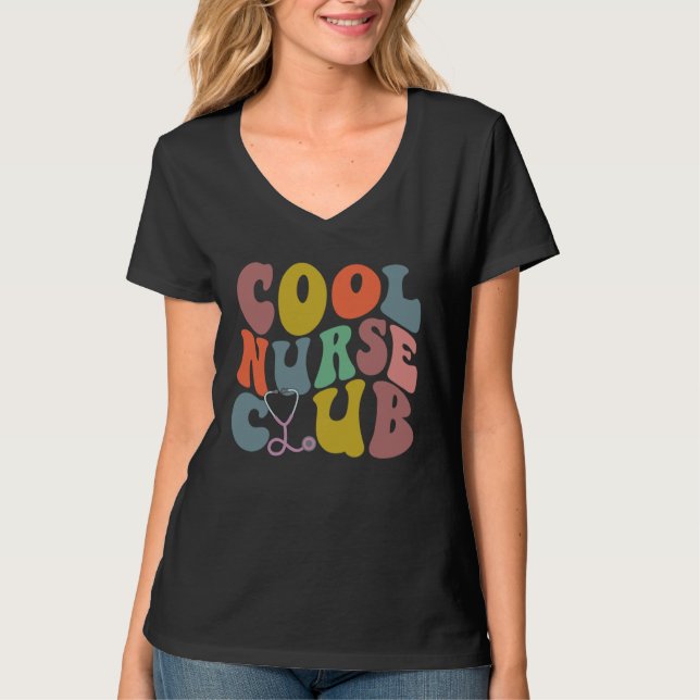 T-shirt Groovy Nurse Cool Nurse Club School Nurse RN ICU E (Devant)