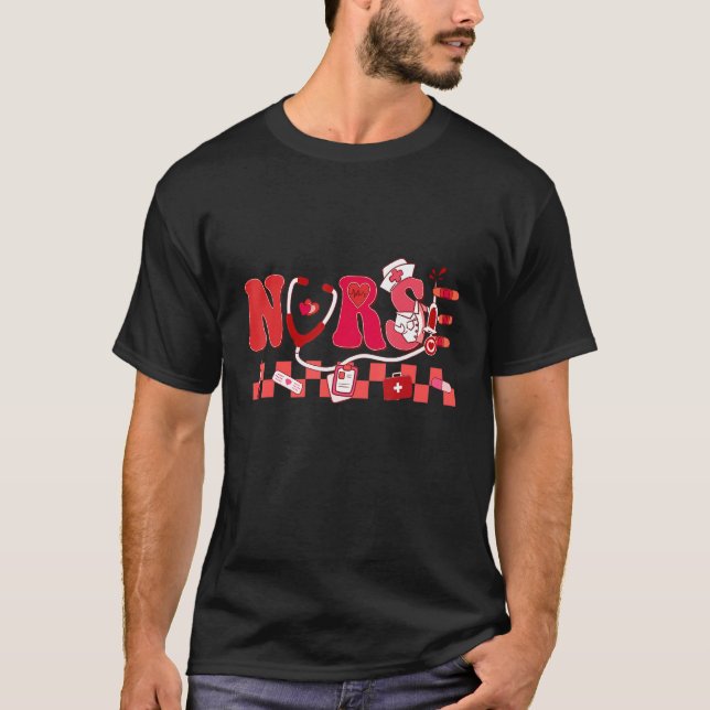 T-shirt Groovy Nurse Valentine's Day Vibes Hippie Nurse Li (Devant)