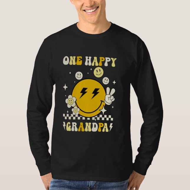 T-shirt Groovy One Happy Grandpa Smile Face Birthday Famil (Devant)