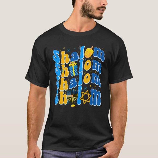 T-shirt Groovy Shalom Peace Jewish Hanukkah Jewish Dreidel (Devant)