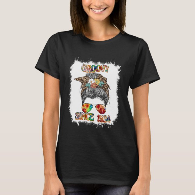 T-shirt Groovy Since 1934 Messy Bun Hip Retro 60s 70s (Devant)