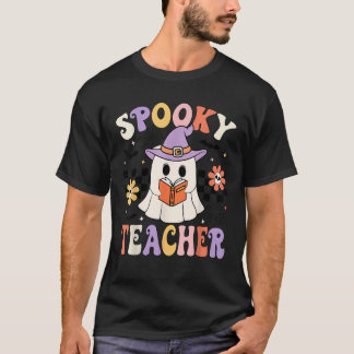 T-shirt Groovy Spooky Teacher Ghost Retro Floral Teacher H