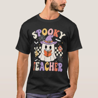 T-shirt Groovy Spooky Teacher Ghost Retro Floral Teacher H