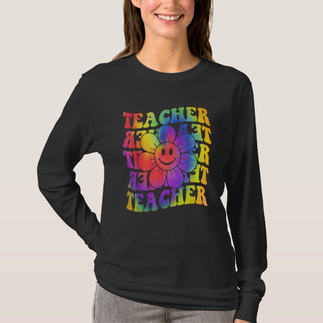 T-shirt Groovy Teacher Cute Daisy Tie Dye Happy Back To Sc (Devant)