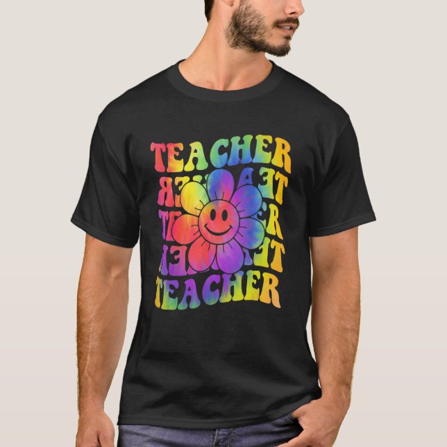 T-shirt Groovy Teacher Cute Daisy Tie Dye Happy Back To Sc (Devant)