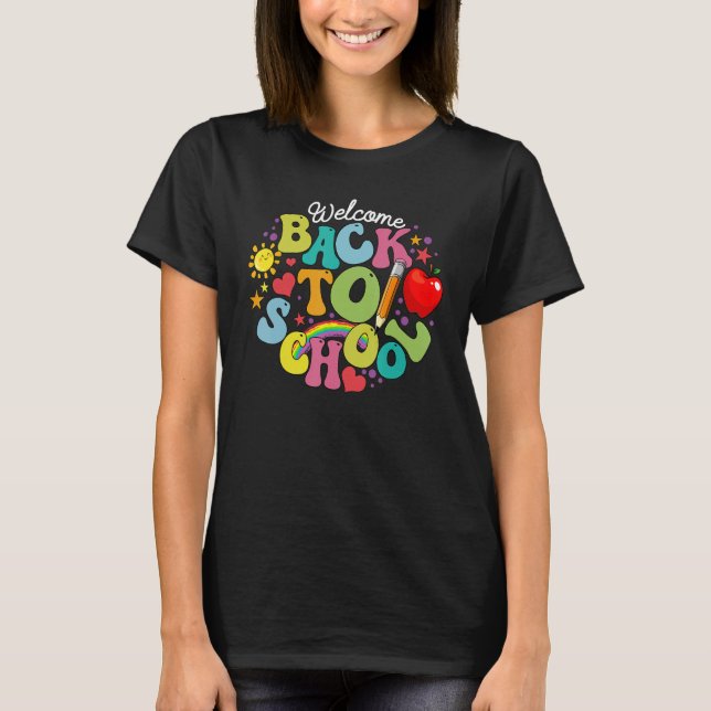 T-shirt Groovy Welcome Back To School Rainbow Pencil Teach (Devant)