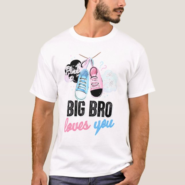 T-shirt Gros Bro Rose Ou Bleu Vous Aime Bébé Genre Révéler (Devant)