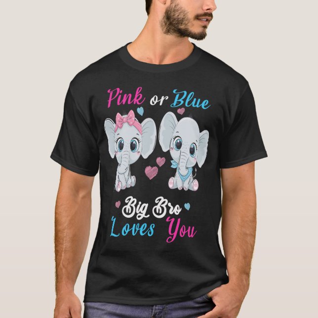 T-shirt Gros Bro Rose Ou Bleu Vous Aime Eléphants Bébé Gen (Devant)