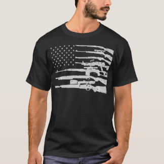 T-shirt Gros Drapeau Américain Avec Mitrailleuses 2A Drape