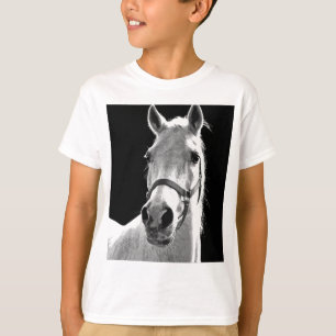 T-shirt Gros plan Cheval blanc noir en nuit