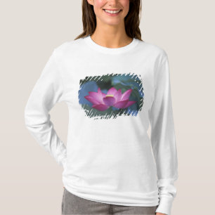 T-shirt Gros plan sur une fleur de lotus rouge et des feui