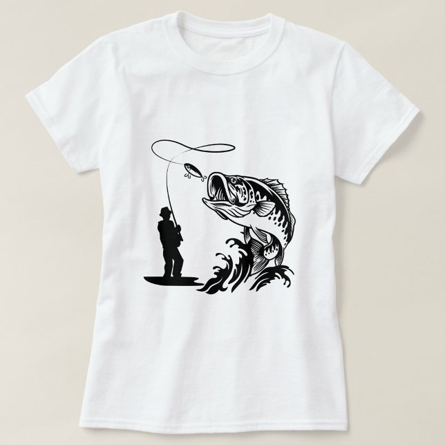T-shirt Gros poisson (Black, White Fishing Silhouette TShirt!)