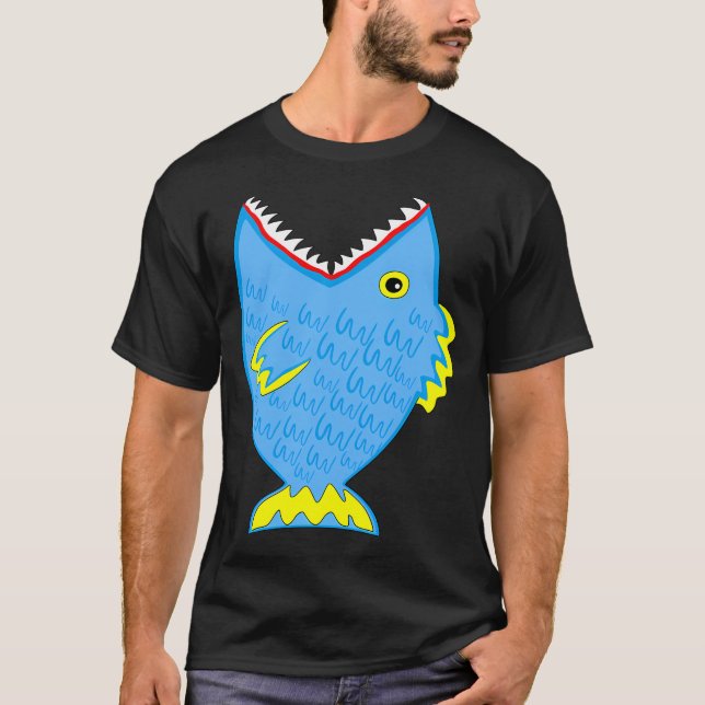 T-shirt Gros poisson bleu dentu (Devant)