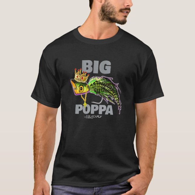 T-shirt Gros Poppa Bass Poppers Pêcher En Vol Par Black Fl (Devant)