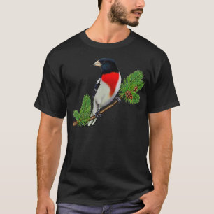 T-shirt Grosbeak à poitrine rose sur la branche Oiseau d'o