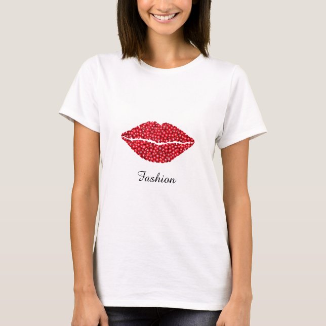 T-shirt Groseille fruitée tendance lèvres & calligraphie (Devant)