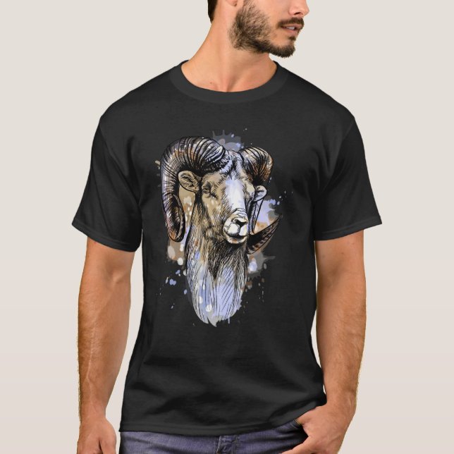 T-shirt Grosse Corne Mouton Mouton Tête Corne Artistique C (Devant)
