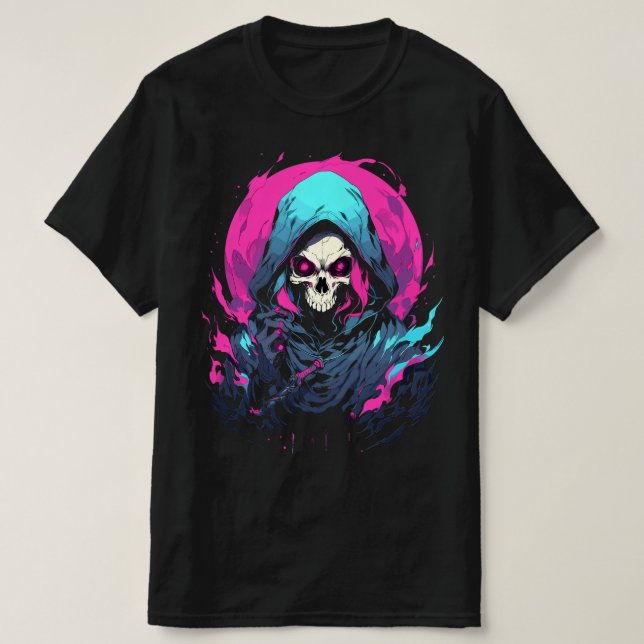 T-shirt Grosse Faucheuse Neo Skull, Mort Lui-Même (Design devant)