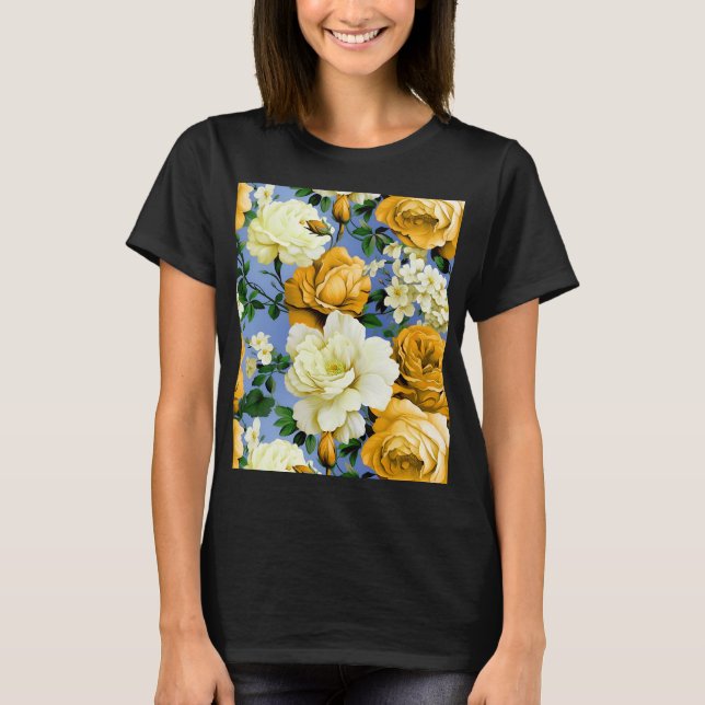 T-shirt Grosse Fleur de rose jaune rétro (Devant)