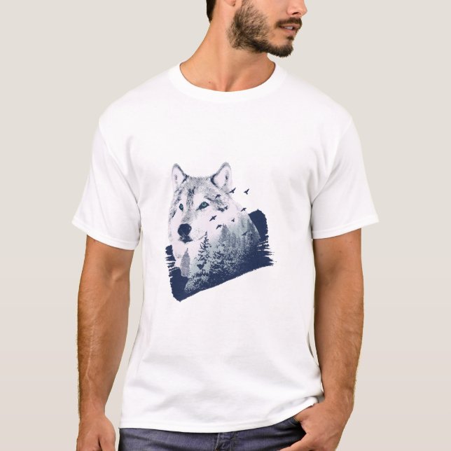 T-shirt Grosse Forêt Bleue Wolf (Devant)