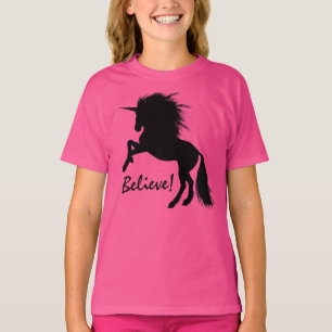 T-shirt Grosse licorne noire "Croyez"