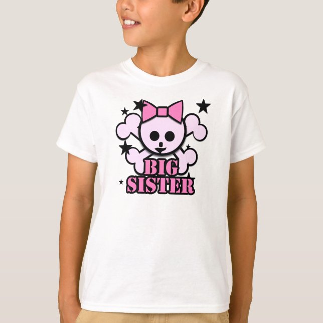 T-shirt Grosse soeur crâne rose (Devant)