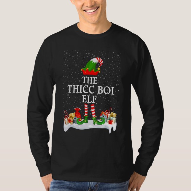 T-shirt Groupe de jumelage familial Noël Le Thicc Boi Elf (Devant)