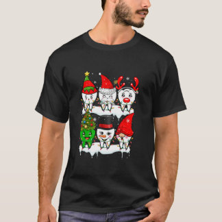 T-shirt Groupe de Noël Père Noël Renne Elfe Dents Dentiste
