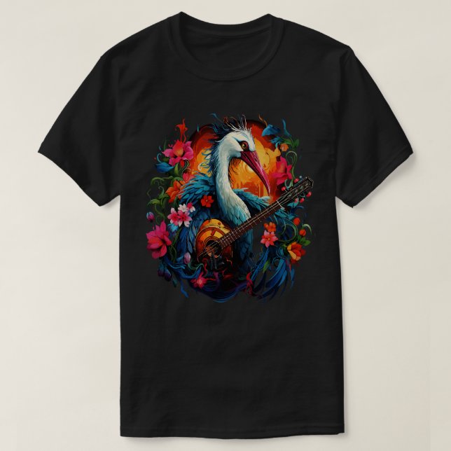 T-shirt Grue blanche Jouer de la guitare (Design devant)