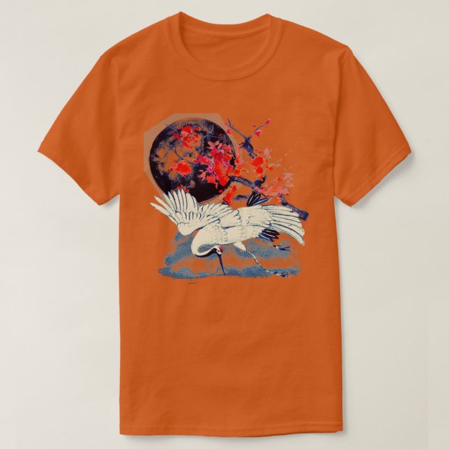 T-shirt Grue sous la lumière de la lune Sumi E japonais (Design devant)