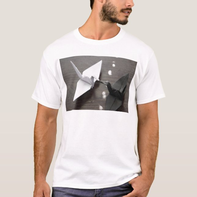 T-shirt grues romantiques d'origami (Devant)