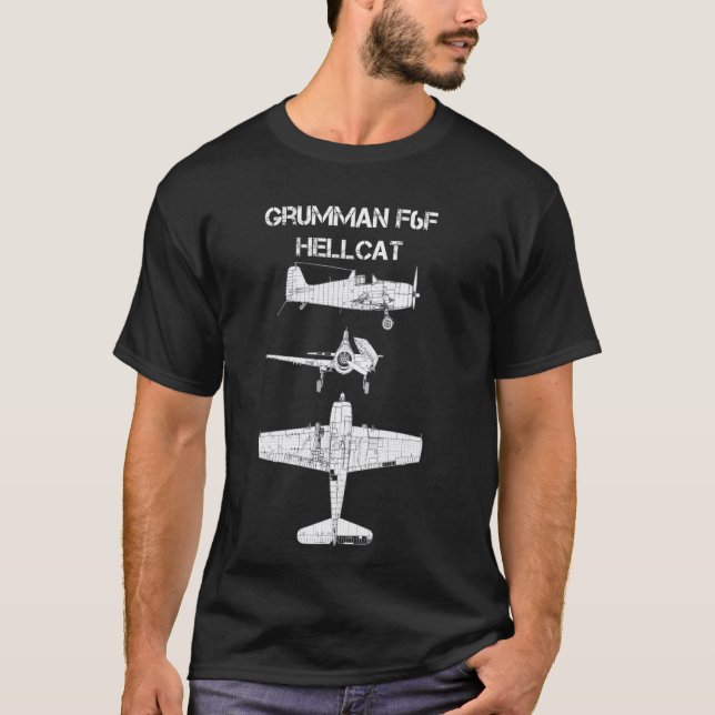 T-shirt Grumman F6F Hellcat Plan de l'avion de la marine 2 (Devant)