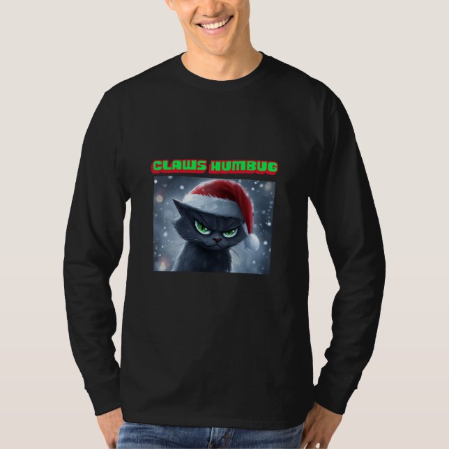 T-shirt Grumpy Black Cat ‘Claws Humbug’ Christmas (Devant)