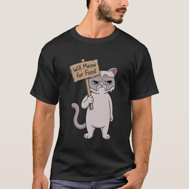T-shirt Grumpy Cat - Miauler pour de la Nourriture (Devant)