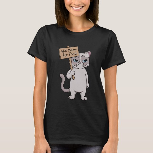 T-shirt Grumpy Cat - Miauler pour de la nourriture (Devant)