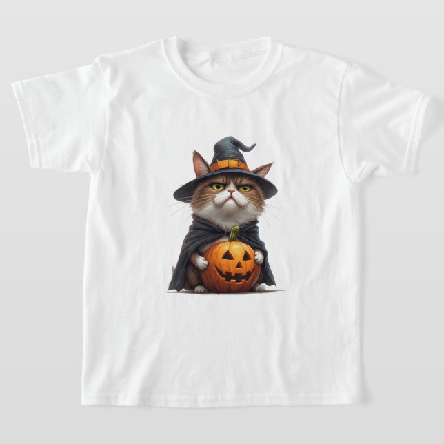 T-shirt Grumpy Cat portant un costume de sorcière citrouil (Poser)