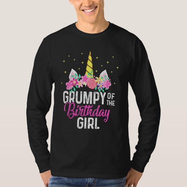 T-shirt Grumpy Of The Birthday Girl Unicorn Girls Family M (Devant)