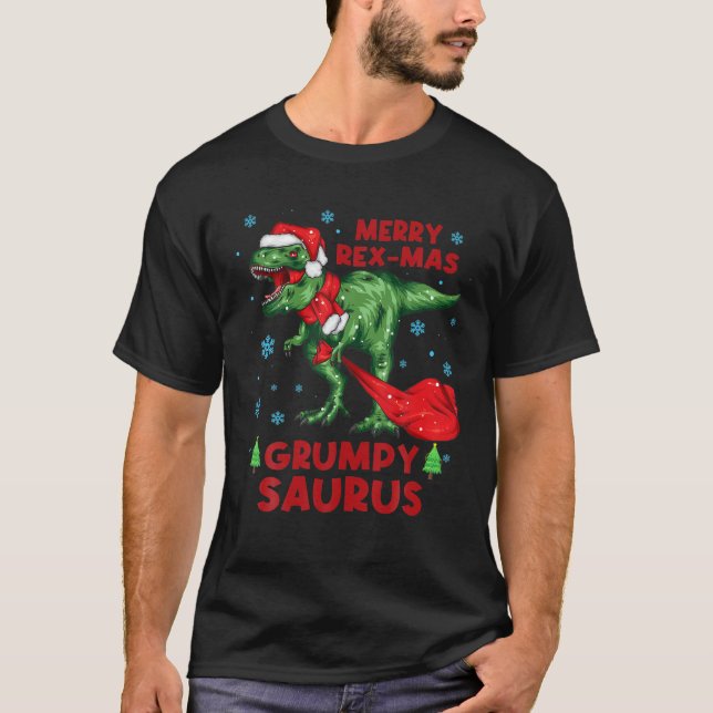 T-shirt Grumpy Saurus Christmas Père Noël Dinosaur Joyeux  (Devant)