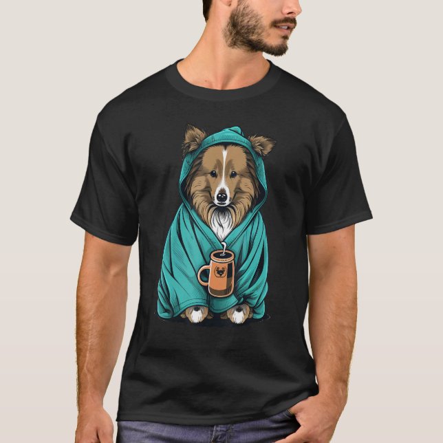 T-shirt Grumpy Sheltie Coffee  Dog on Coffee Shetland Shee (Devant)