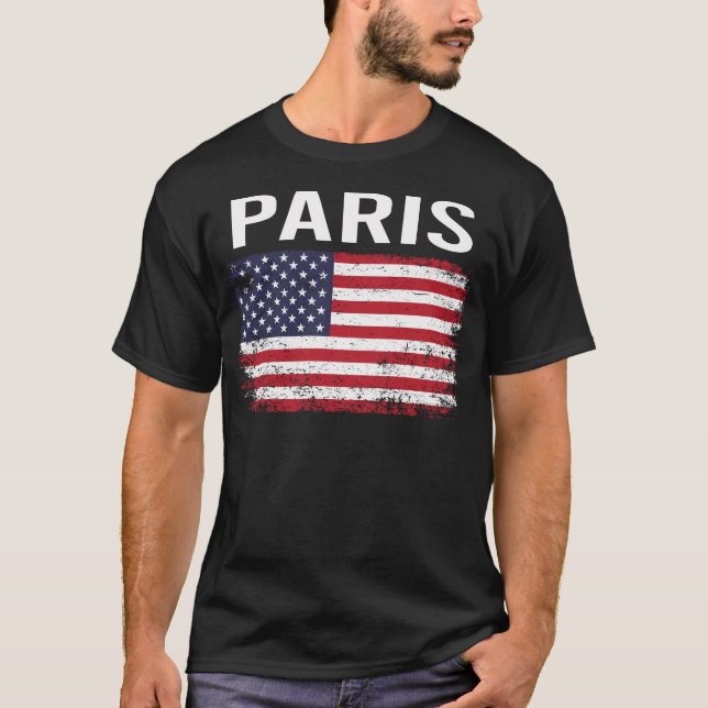 T-shirt Grunge American Flag Paris (Devant)