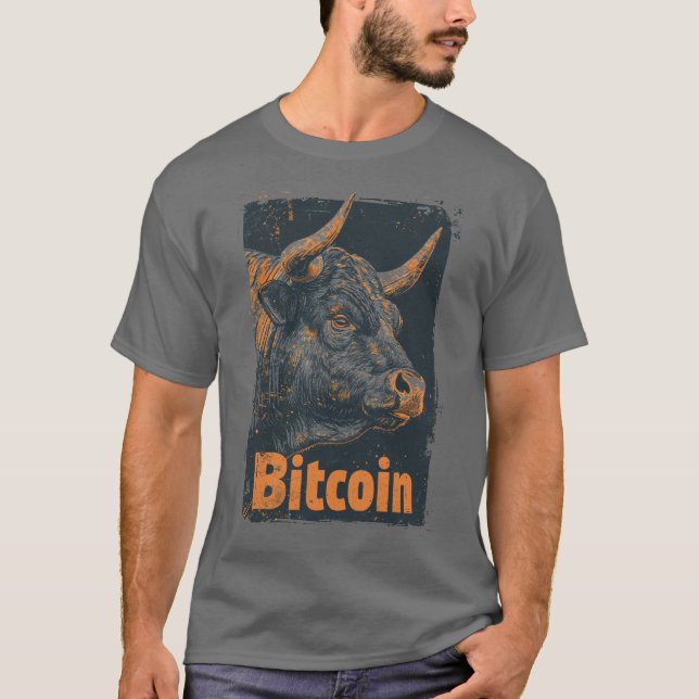 T-shirt Grunge Bitcoin Bull Crypto Blockchain Design (Devant)