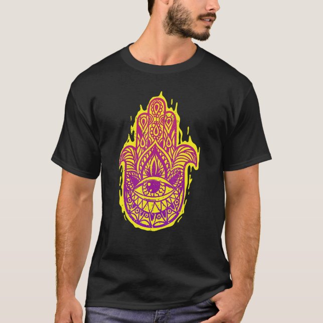 T-shirt Grunge Boho Hamsa Hand Chakra Evil Eye Hand Of Fat (Devant)