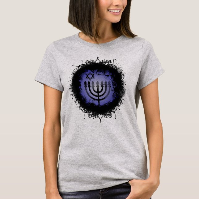 T-Shirt Grunge Menorah de Hanouka (Devant)
