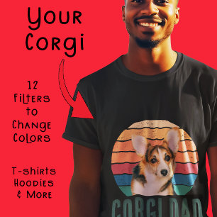 T-shirt Grunge Vintage Perdu Pet Photo Corgi Papa Maman
